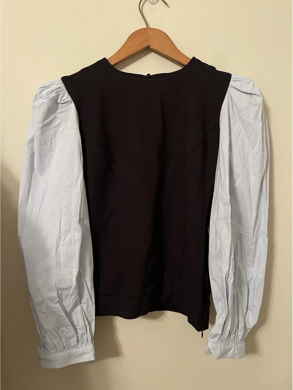 Tuckernuck Black Bodice Top with Light Blue Puff Sleeves